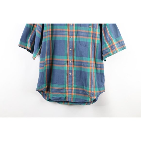 Vintage 90s Streetwear Mens Large Faded Baggy Fit Rainbow Plaid Button Shirt - Picture 3 of 9
